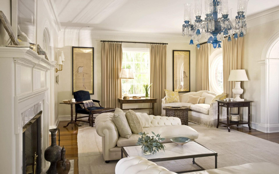 Elegant blue and cream living room