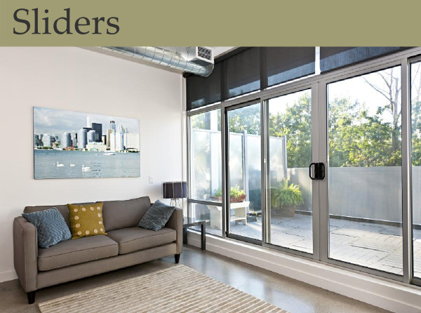 A sliding glass door opens onto a contemporary living room