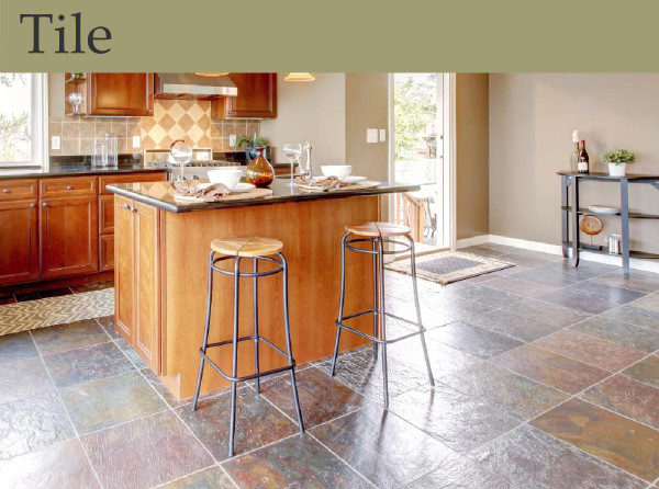 A charming tile floor in a warm bistro kitchen