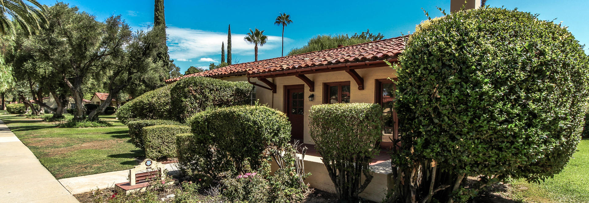 Palm trees and Spanish architecture