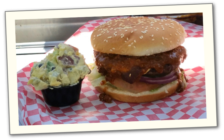 Deluxe BBQ sandwich and red-skinned potato salad